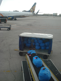 suitcase being unloaded